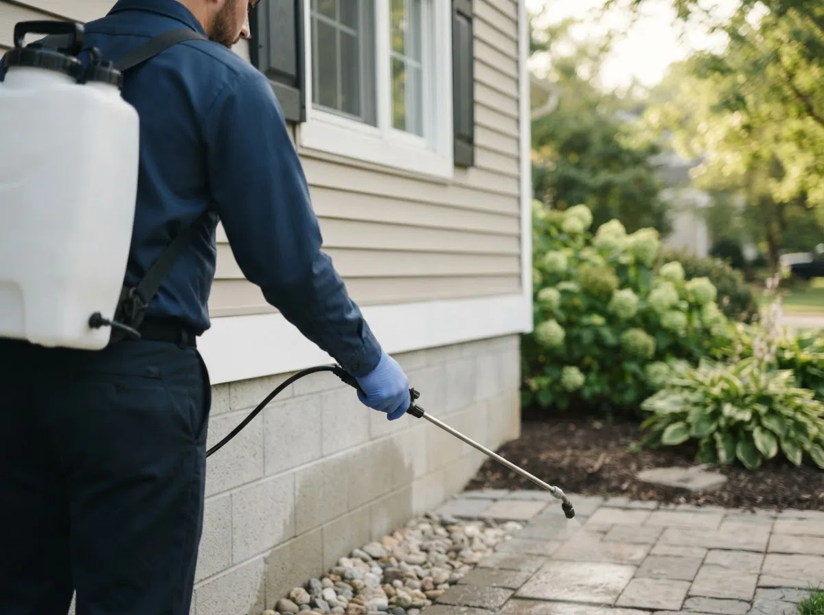 Pest control technician inspecting a home in Leadwood, MO